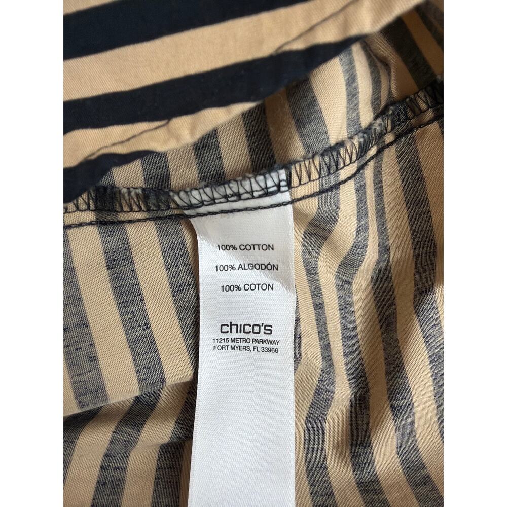 Chicos Black and Tan Striped Button Up Long Sleeve Shirt Size L - Picture 6 of 8